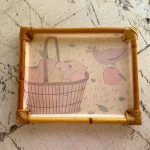 Alpac Vintage 80s Fiberglass Bamboo Tray Pastel Apples Basket Bird Design